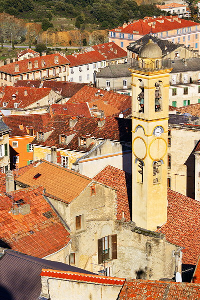 Bell tower and roofs of Corte