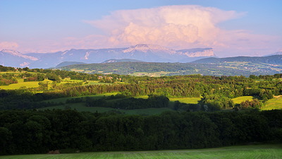 Rural landscape before dusk in Haute Savoie