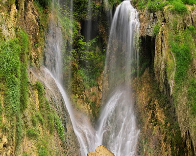 Closeup image of a detail from Glandieu waterfall. France, Ain department