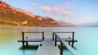 Dusk on Annecy lake and Veyrier mountain
